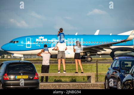Amsterdam Shiphol Airport, Polderbaan, eine von 6 Start- und Landebahnen, Spotter Spot, Flugzeuge aus nächster Nähe, KLM, Stockfoto
