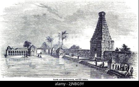 Tempel und Panzer in Trivaloor, Südindien (April 1848, S. 36, V) - Kopie Stockfoto