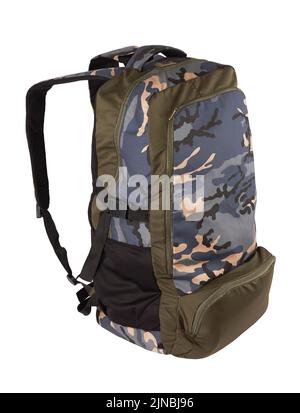 Camouflage Rucksack für den Wald und Militär Rucksack isoliert n weiß Stockfoto