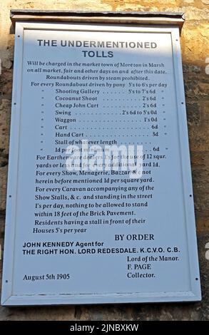 Mautgebühren für den Steinsperrenturm, Mautboth, High Street, Moreton-in-Marsh, Evenlode Valley, Cotswolds, Oxfordshire, England, Großbritannien, GL56 0AF Stockfoto