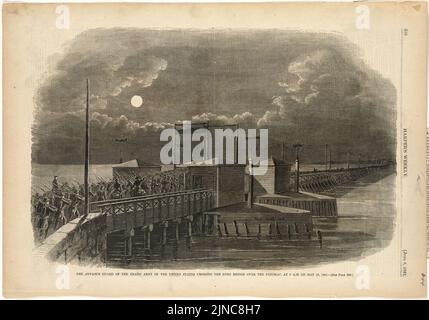 Die Vorhut der Großen Armee der Vereinigten Staaten, die am 24. Mai 1861 um 2 UHR DIE Long Bridge über den Potomac überquerte Stockfoto
