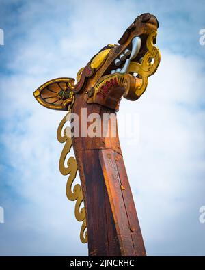 Draken Harald Harfagre Wikinger Langboot Galionsfigur. Stockfoto