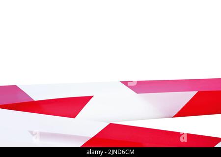 Großer Rot-Weißer Nicht-Kreuzband-Barrikade-Tonband-Kopierraum, Isolierter Detaillierter Horizontaler Hintergrund, Tatortmarkierung Nahaufnahme, Baustelle Stockfoto