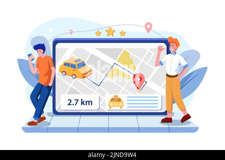 Online bestellen Taxi Car Illustration Konzept. Flache Abbildung isoliert auf weißem Hintergrund Stock Vektor