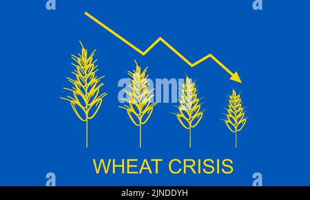 Nahrungsmittelkrise. Ukrainisches Getreide. Brotmangel. Russisch-ukrainischer Konflikt. Symbol für Landwirtschaft. Konzept der verringerten Ernte Weizen. Agrarindustrie. Stock Vektor