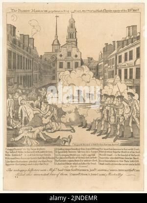 Das blutige Massaker, das am 5.. März 1770 in der King Street, Boston, von einer Partei der 29. Reg.t verübt wurde Stockfoto