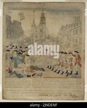 Die blutigen Massaker in der King Street Boston am 5. März 1770 begangen von einer Partei des 29. regt. Stockfoto