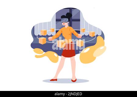 Virtual Reality Illustration Konzept. Flache Abbildung isoliert auf weißem Hintergrund Stock Vektor