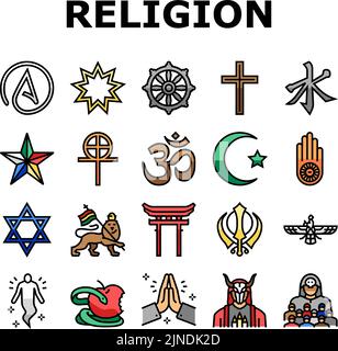 Religion, Gebetskult Und Atheismus Icons Set Vector Stock Vektor