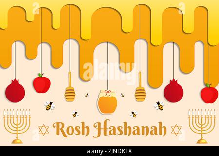 rosh hashanah Hintergrund-Illustration in Papierschnitt Art-Stil Stock Vektor