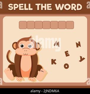 Buchstabieren Wort Spiel mit Wort Affen Illustration Stock Vektor