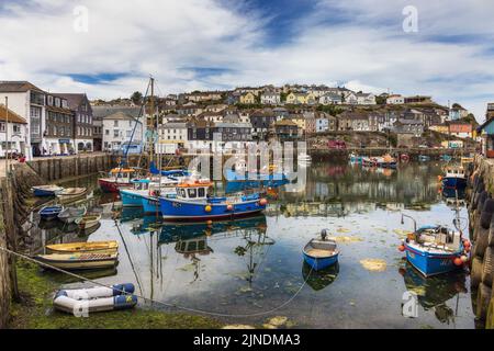 Blick auf den Hafen von Mevagissey in Cornwall, England Stockfoto