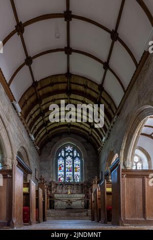 Innenraum der Lanhydrock Parish Church, St. Hydroc's Church, Cornwall, in der Nähe von Bodmin, England Stockfoto