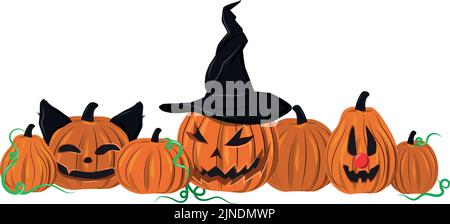 Halloween Gruß der Toten, orange Kürbisse auf weißem Hintergrund - Vektor-Illustration Stock Vektor