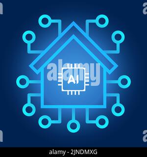 Künstliche Intelligenz Illustration von Smart Home mit Haus-Ikone und futuristischen Technologie Stil Konzept Vektor Stock Vektor