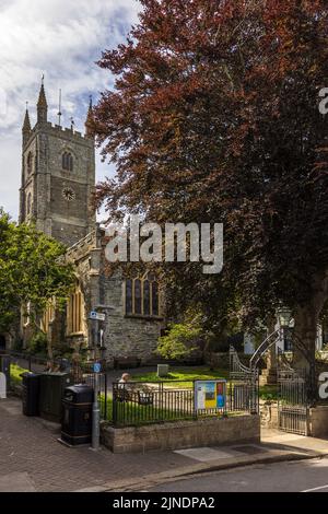 Die Kirche des heiligen Fimbarrus aus dem 14.. Jahrhundert in Fowey, Cornwall, Stockfoto