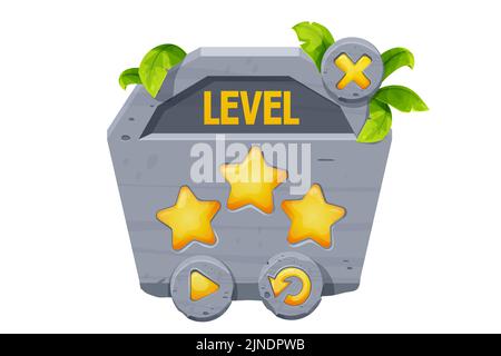 Stone Spiel Level gewinnen Menü Vorlage texturierten Comic im Cartoon-Stil auf weißem Hintergrund isoliert. UI-Spiel Asset, Interface-Design. Vektorgrafik Stock Vektor