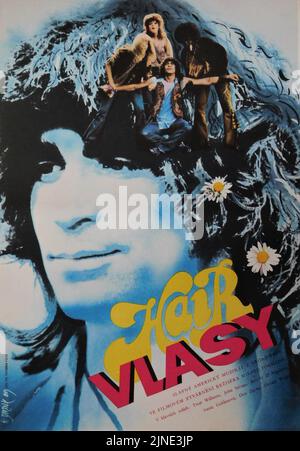 Tschechisches Poster für TREAT WILLIAMS in HAIR 1979 Regisseur MILOS FORMAN music galt MacDermot Lyrics Gerome Ragni und James Rado West Germany - USA Co-Produktion CIP Filmproduktion GmbH. Stockfoto