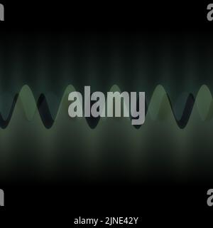 Illustration mehrerer Wellen, die durch viele kleine digitale vertikale Linien oszillieren oder überlappen abstraktes dekoratives modernes Design auf schwarzem Hintergrund Stockfoto