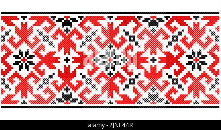 Nahtlose traditionelle Ukraine-Muster slawischen Ornament gestickt Kreuzstich. Rot schwarz und weiß. Stock Vektor