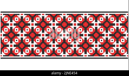 Nahtlose traditionelle Ukraine-Muster slawischen Ornament gestickt Kreuzstich. Rot schwarz und weiß. Stock Vektor