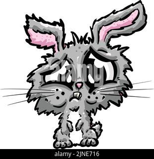 Traurig Aussehend Hübsch Grau Bunny Cartoon Maskottchen Logo Stock Vektor