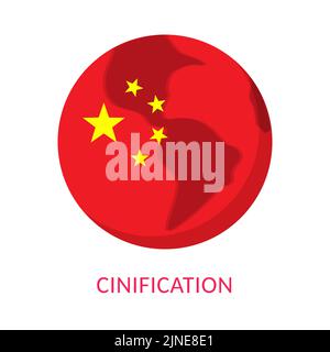 Cinification Process Concept Banner mit Text. Globus in China Farben Symbol. Vektorgrafik. Stock Vektor