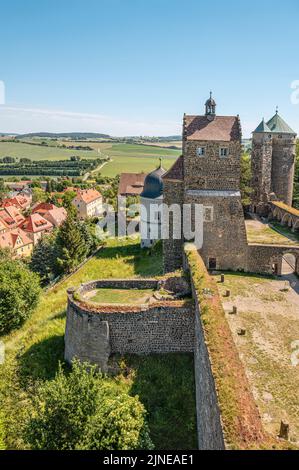 Blick über Schloss Stolpen, Sachsen, Deutschland Stockfoto