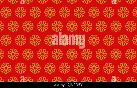 Goldene und rote Chrysantheme mit japanischem Muster Stock Vektor