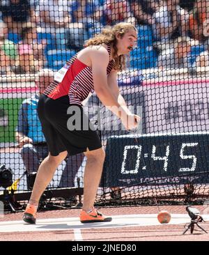 Ethan Katzberg aus Kanada, der am 6.. August 2022 im Alexander Stadium, Birmingham, England, beim Männer-Hammerfinale bei den Commonwealth Games antritt. Stockfoto