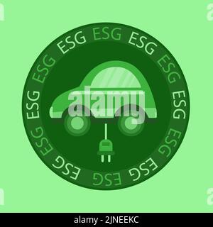 Nachhaltig freundliches, nachhaltiges Wirtschaften. Öko-Auto. Isolierte Abbildung auf grünem Hintergrund. Cartoon-Stil. Vektorgrafik. Stock Vektor