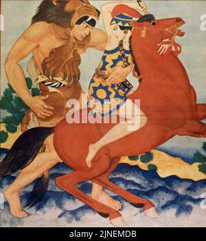 Hippolyte und Hercules erschienen am 12,1938. Juni im American Weekly Sunday Magazine, gemalt von Edmund Dulac für die Serie 'Fighting Women'. Stockfoto