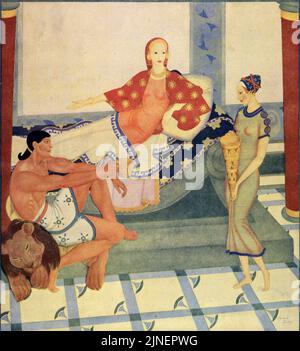 'Hercules and Hebe', veröffentlicht am 23,1933. April in der American Weekly Zeitschrift, gemalt von Edmund Dulac für die Serie 'Mythen, die die Ancients geglaubt haben'.