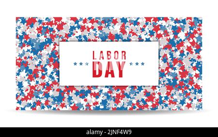 Grußkarte oder Einladungskarte für Banner des Labor Day. Illustration eines amerikanischen Nationalfeiertages mit US-Flagge. Vektorgrafik Stock Vektor