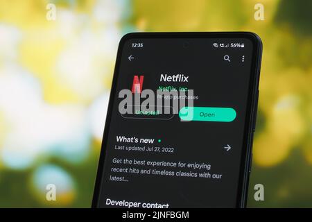 Galati, Rumänien - 11. Juli 2022: Netflix-Anwendung im Google Play Store für Android verfügbar Stockfoto