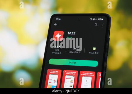 Galati, Rumänien - 11. Juli 2022: Tazz-Anwendung im Google Play Store für Android verfügbar Stockfoto