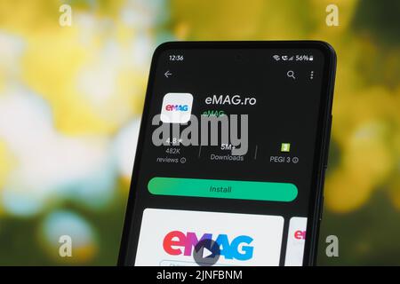 Galati, Rumänien - 11. Juli 2022: EMAG-Anwendung im Google Play Store für Android verfügbar Stockfoto