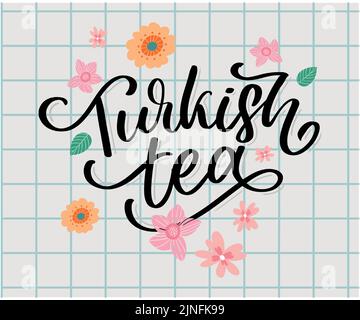 Türkische Traditionen der Teezeremonie. Teezeit. Dekorative Elemente für Ihr Design. Vektor-Illustration mit orientalischer Tasse auf weißem Hintergrund. Stock Vektor