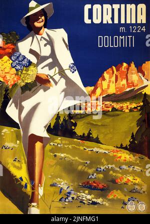 Cortina, m. 1224 Dolomiti. Künstler unbekannt. Plakat veröffentlicht 1938 in Italien. Stockfoto