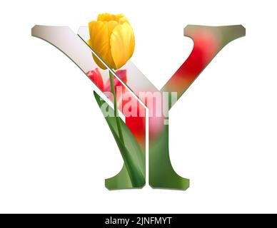 Blumenschrift Alphabet. Buchstabe, hergestellt von Real Alive Blumen mit kostbarem Papierschnitt Form des Buchstabens. Sammlung von brillanten Flora Schriftart für Ihre einzigartige Stockfoto