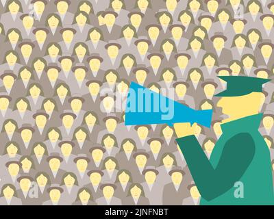 Mann, der bei einer Massenkundgebung spricht Stock Vektor