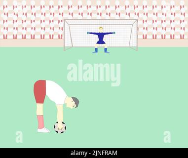 Fußball-Elfmeterschießen: Fußballspieler, der sich auf das Tor vorbereitet Stock Vektor