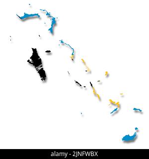 Bahamas-Flaggenkarte auf weißem Hintergrund 3D Abbildung mit Beschneidungspfad Stockfoto