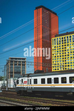 11. Mai 2021, Moskau, Russland. Der Elektrozug der Moskauer Zentrale durchmessern das öffentliche Nahverkehrssystem in der russischen Hauptstadt. Stockfoto