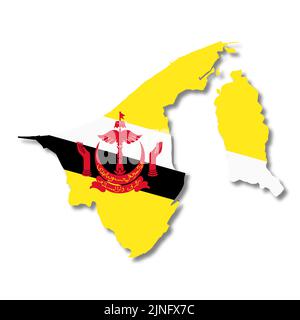 Brunei Flaggenkarte auf weißem Hintergrund 3D Abbildung mit Beschneidungspfad Stockfoto
