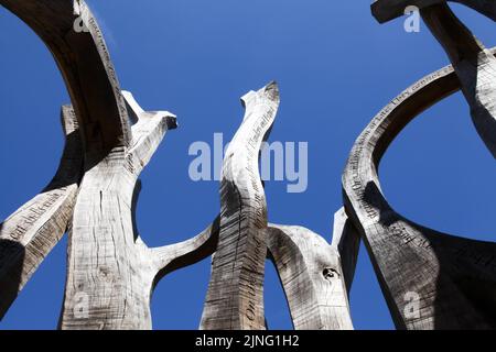 Zeuge von John Merrill, WW1 Gedenkskulptur, Langley Vale Centenary Wood, Epsom, Surrey, England, Großbritannien, Juli 2022 Stockfoto