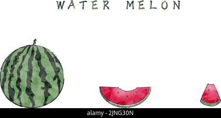 Wassermelone: Ganz, groß geschnitten, klein geschnitten, gegessen einen Bissen Stock Vektor