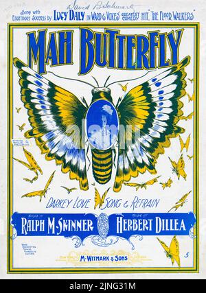 MAh Butterfly (1900) Sung mit enormem Erfolg von Lucy Daly in ward und Vokes Comedy-Hit 'The Floor Walkers', Text von Ralph M. Skinner, Musik von Herbert Dillea, Darkey Love Song and Refrain, Published by M. Witmark and Sons. Titelblatt mit Noten Stockfoto