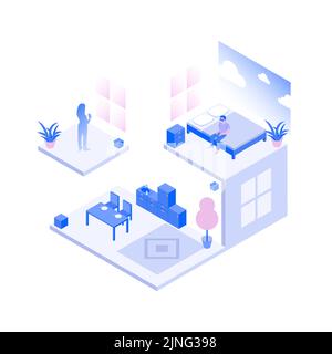 Isometrische Apartment-Illustration. Metaverse Flat Von Oben. Vektorgrafik Stock Vektor