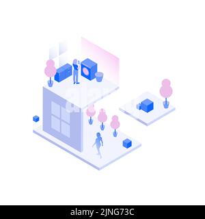 Gebäude in Metaverse Realität. Innenansicht Der Wohnung Von Oben. Vektorgrafik Stock Vektor